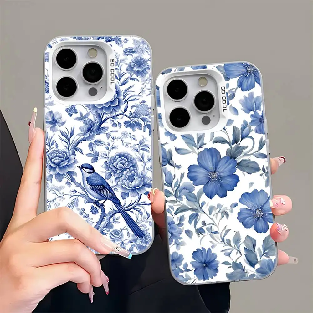 

Blue And White Porcelain Phone Case For iPhone 16,15,14,13,12,11,Pro,Max,Plus,Mini,XS,SE Anti Fall Gray White Matte Hard Bumper