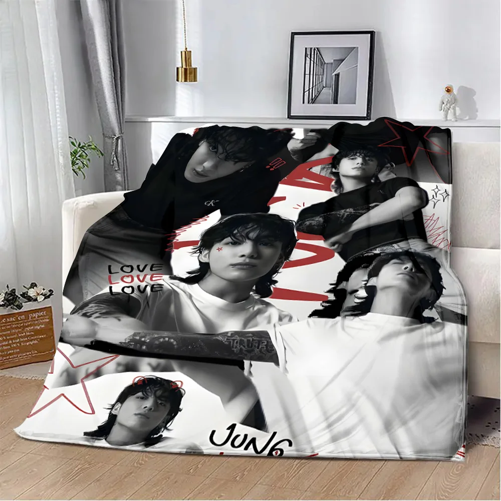 Korea E-Euphoria trend K-KPOP Printed Blanket Picnic Warm Soft and Comfortable Singer J-Jungkook Home Travel Birthday Gift