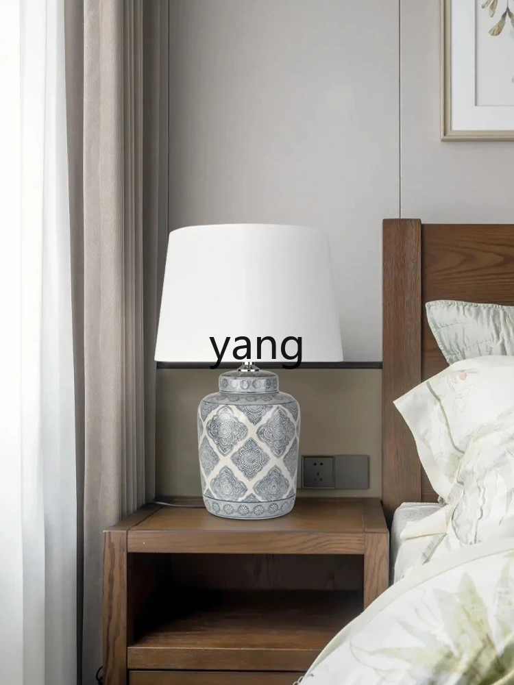 Yjq-Azul e Branco Porcelana Table Lamp, Wanfu Perfeito Quarto Abajur, High Sense Azul e Branco Porcelana Table Lamp