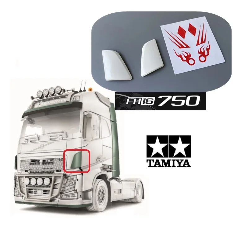 2pcs ABS Plastic Front Spoiler and Stickers Decorate for 1/14 Tamiya RC Truck Tipper VOLVO F16 750 56360 Car DIY Toy