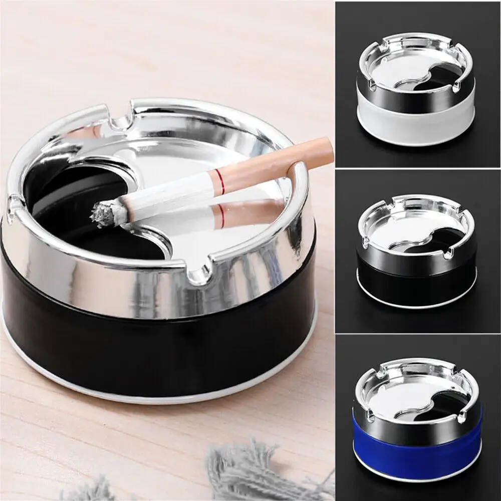 Portable Car Home Ashtray Stylish Metallic Ash Tray With Rotating Lid.