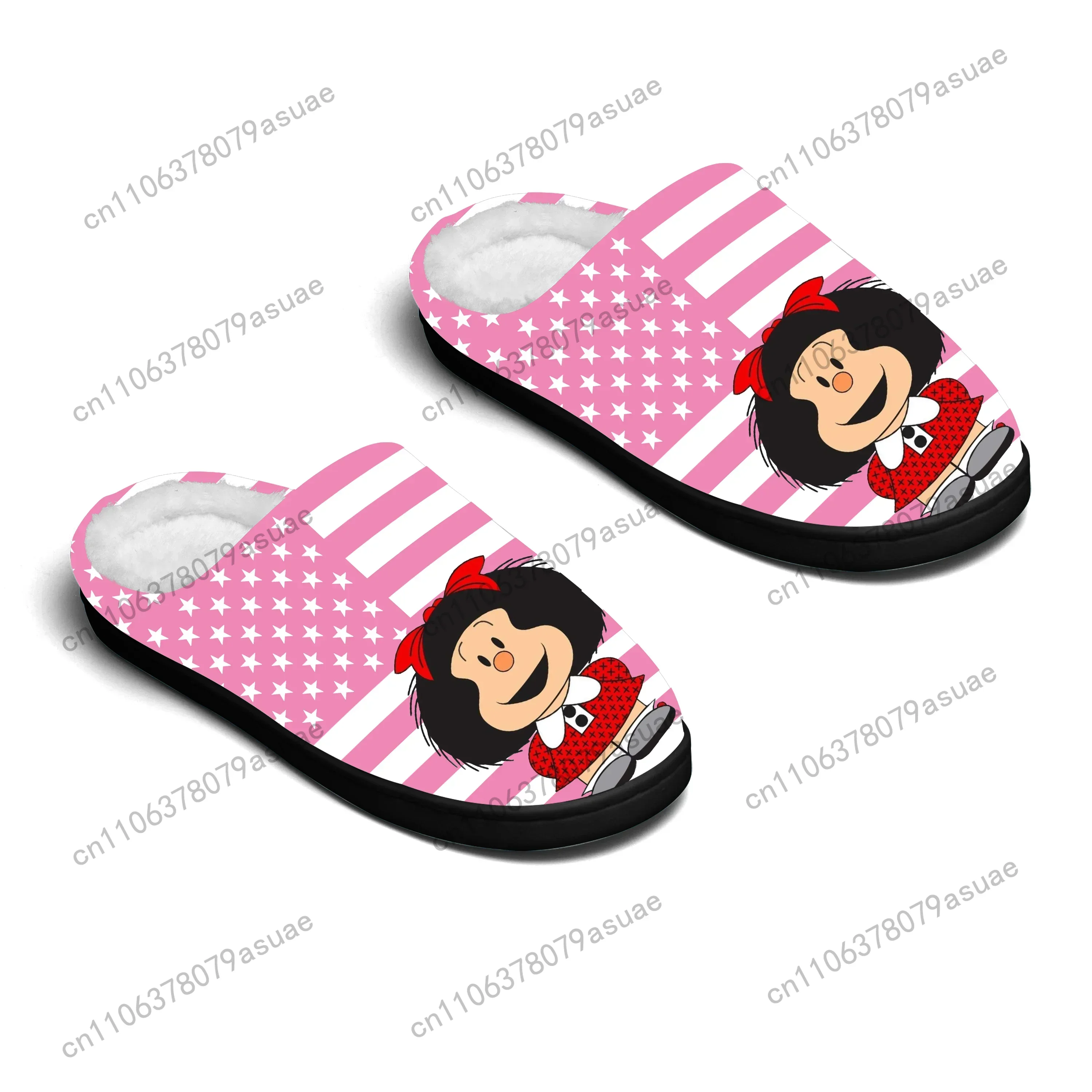 Mafalda the Cute Cartoon Girl Pink US Flag Home Cotton Slippers Mens Womens Bedroom Keep Warm Cotton Slippers Custom Slipper view 3
