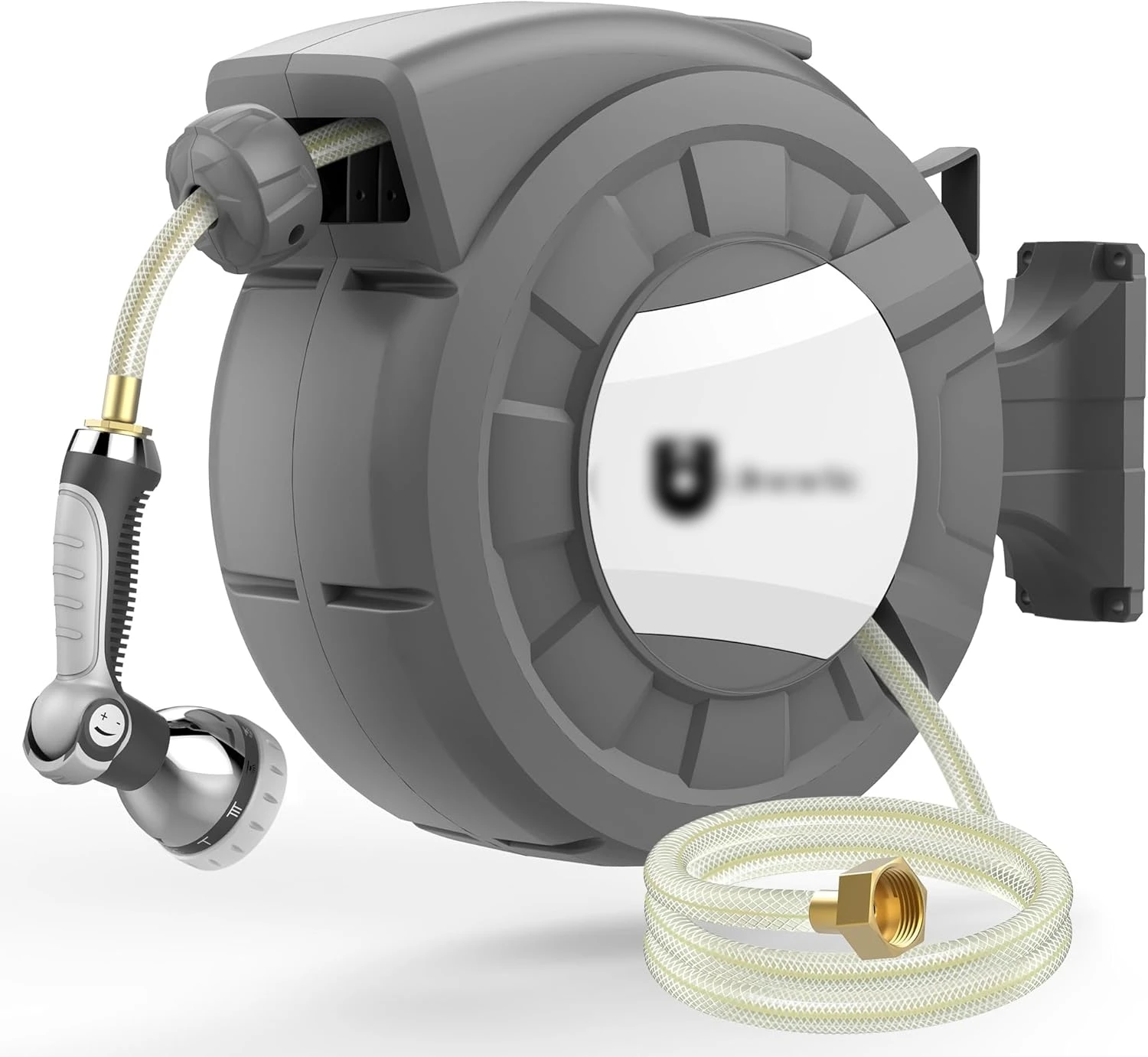 1/2 in X 100 ft Wall Mounted Hose Reel, 10-Pattern Spray Nozzle, Any Length Lock/Slow Return System/Wall Mounted/180°Swivel