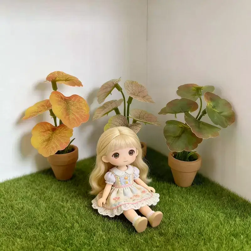 1Pcs Home Decor Mini Taro Turtle Back Green Potted Plants For Dollhouse Scandinavian Style Model Decoration Props