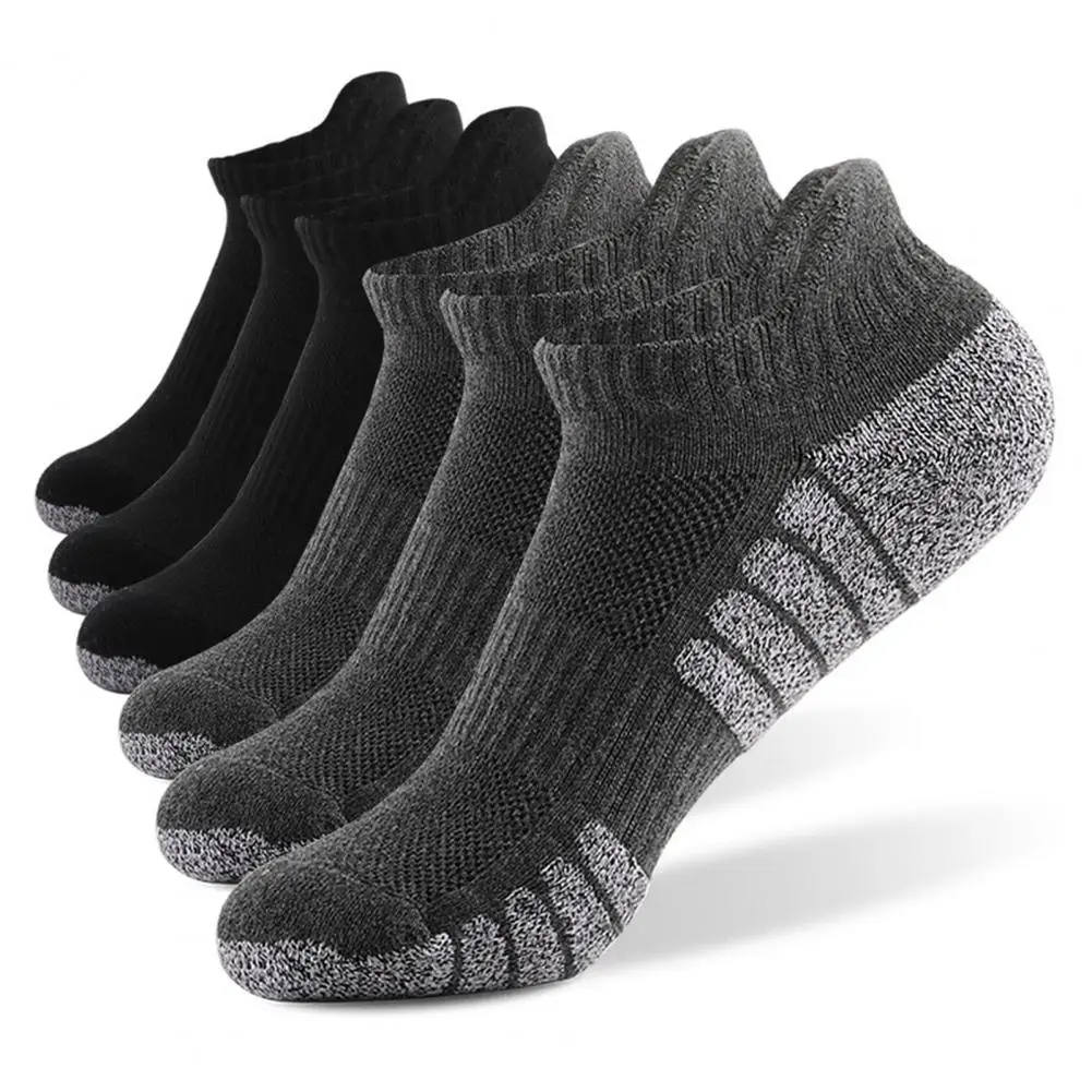 Cozy Durable Cotton Blend Socks High Elasticity Men's Summer Socks Low-cut Anti-slip Sweat Absorption Contrast Color for Daily