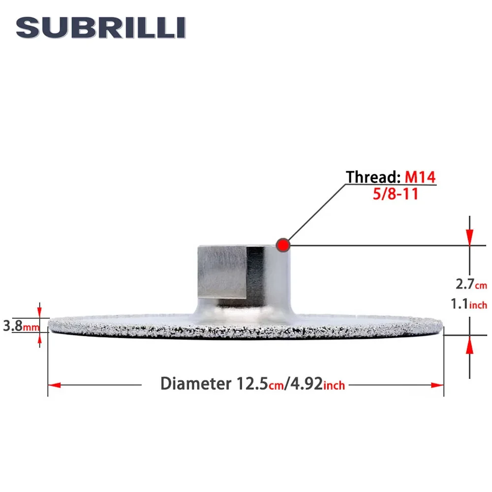 SUBRILLI 5inch Multi Purpose Diamond Cutting Grinding Disc Vacuum Brazed Double Sided Saw Blade Wheel For Stone Marble Concrete