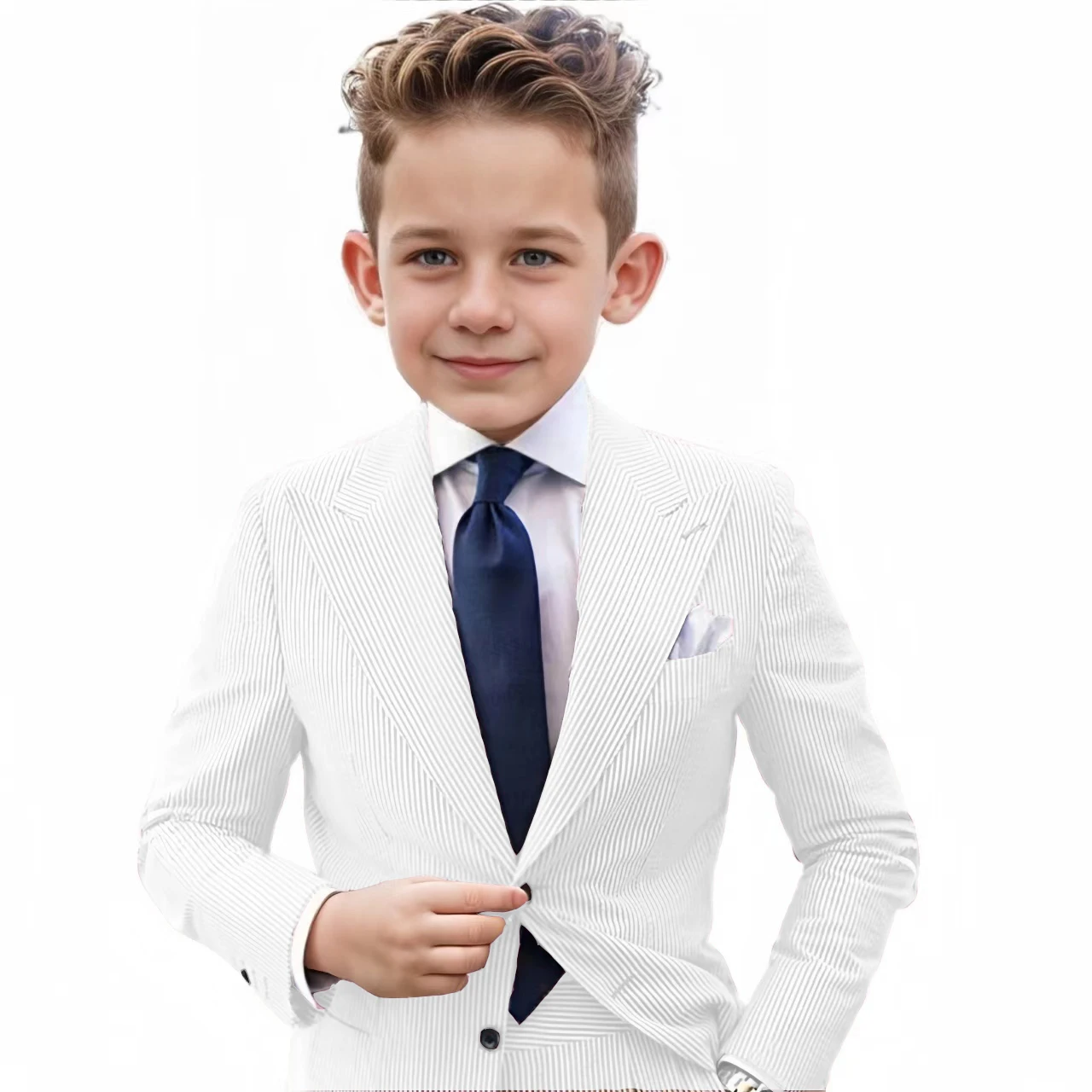 Seersucker Stylish Peaked Lapel Boys Suit 2Piece Jacket And Pant Casual Wear Beach Leisure Wedding Suit Elegant Tuxedos For Boy