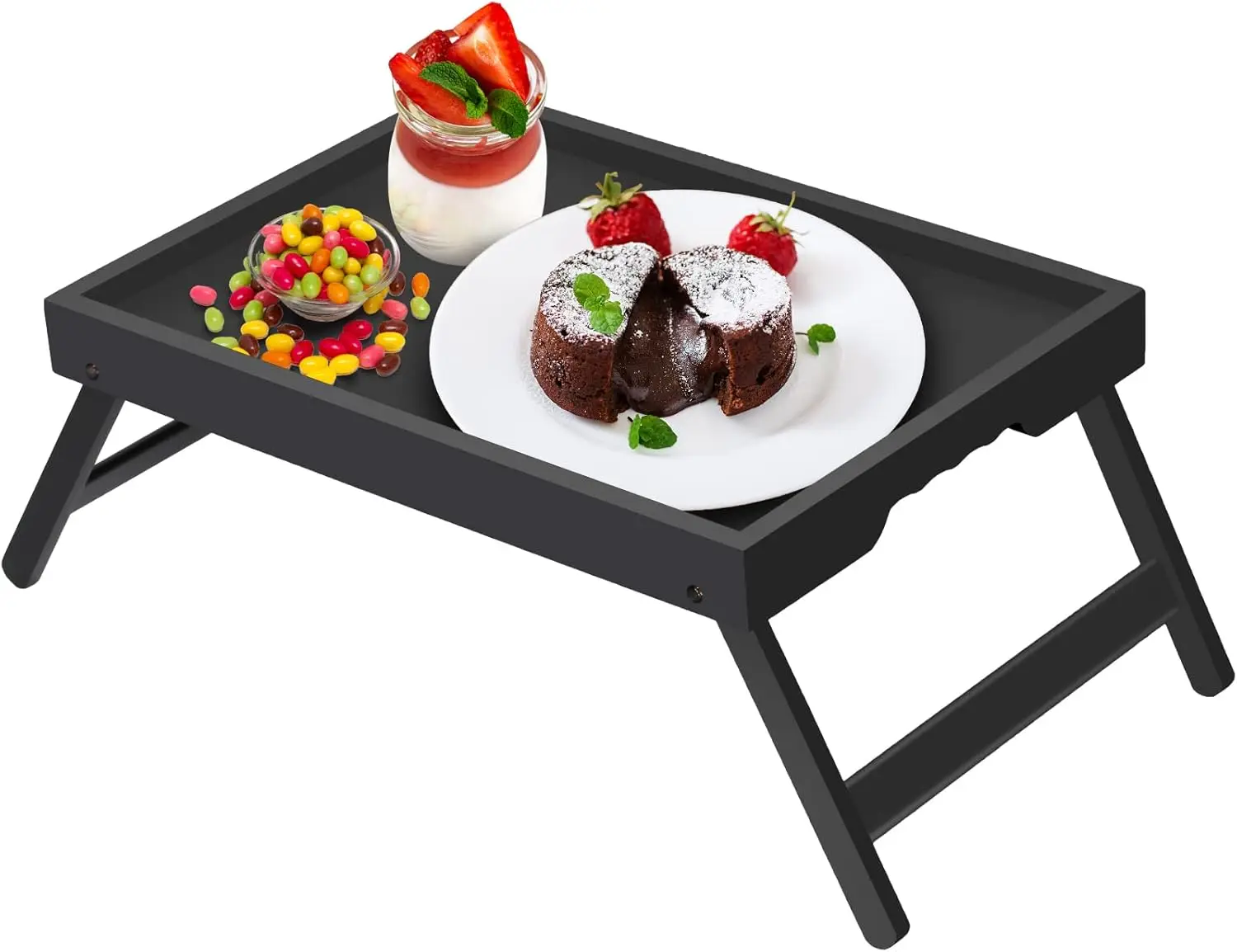 

Bed Tray Table with Folding Legs,Bamboo Breakfast in Bed for TV Table, Laptop Computer Tray,Eating,Snack Tray(Black)