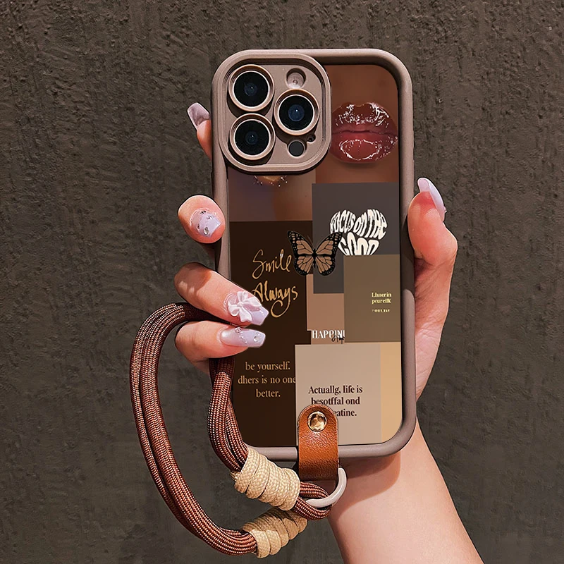 Butterfly Splicing Lip Print Lanyard Phone Cases For Samsung Galaxy S26 Ultra S25 S24 S23 S22 Plus A55 A36 A54 A26 A56 A35 Cover