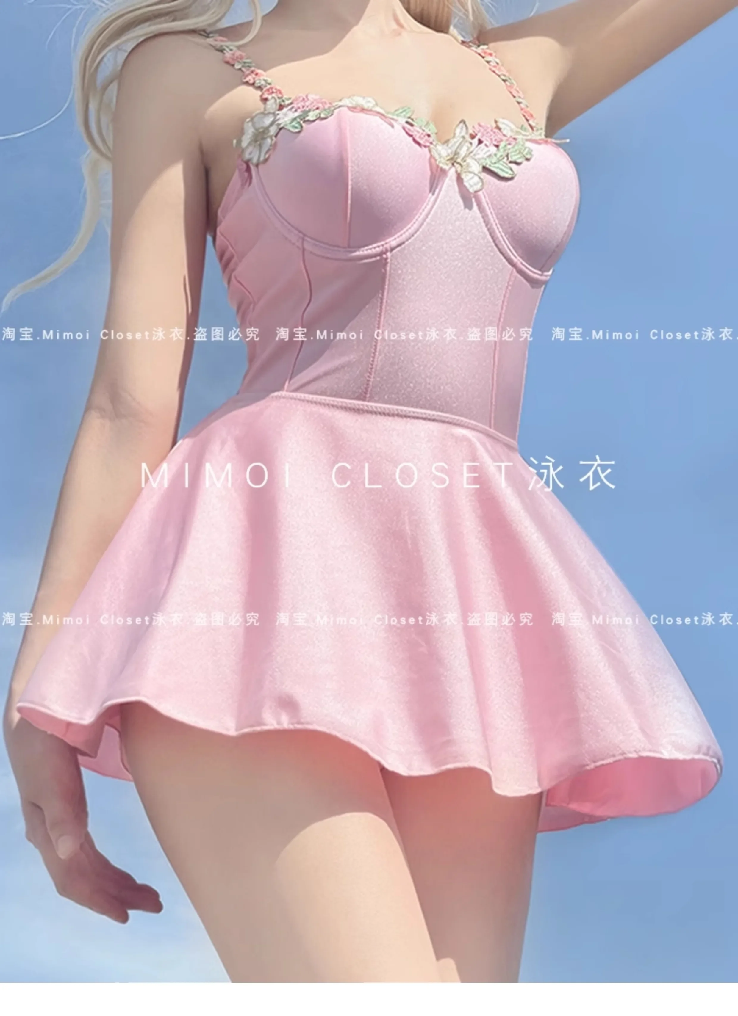 Traje de baño rosa de una pieza para niña, trajes de baño Kawaii bonitos y dulces para mujer, traje de baño Y2k, Bikinis sexys, novedad de 2025
