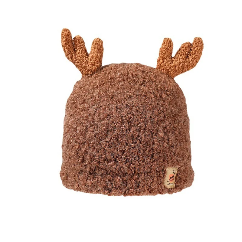 

Beanies For Woman Winter Warm Cashmere Knitted Solid Hats Cute Antlers Girls Bonnets Lady's Outdoor Thicken Skullies Cap Femme