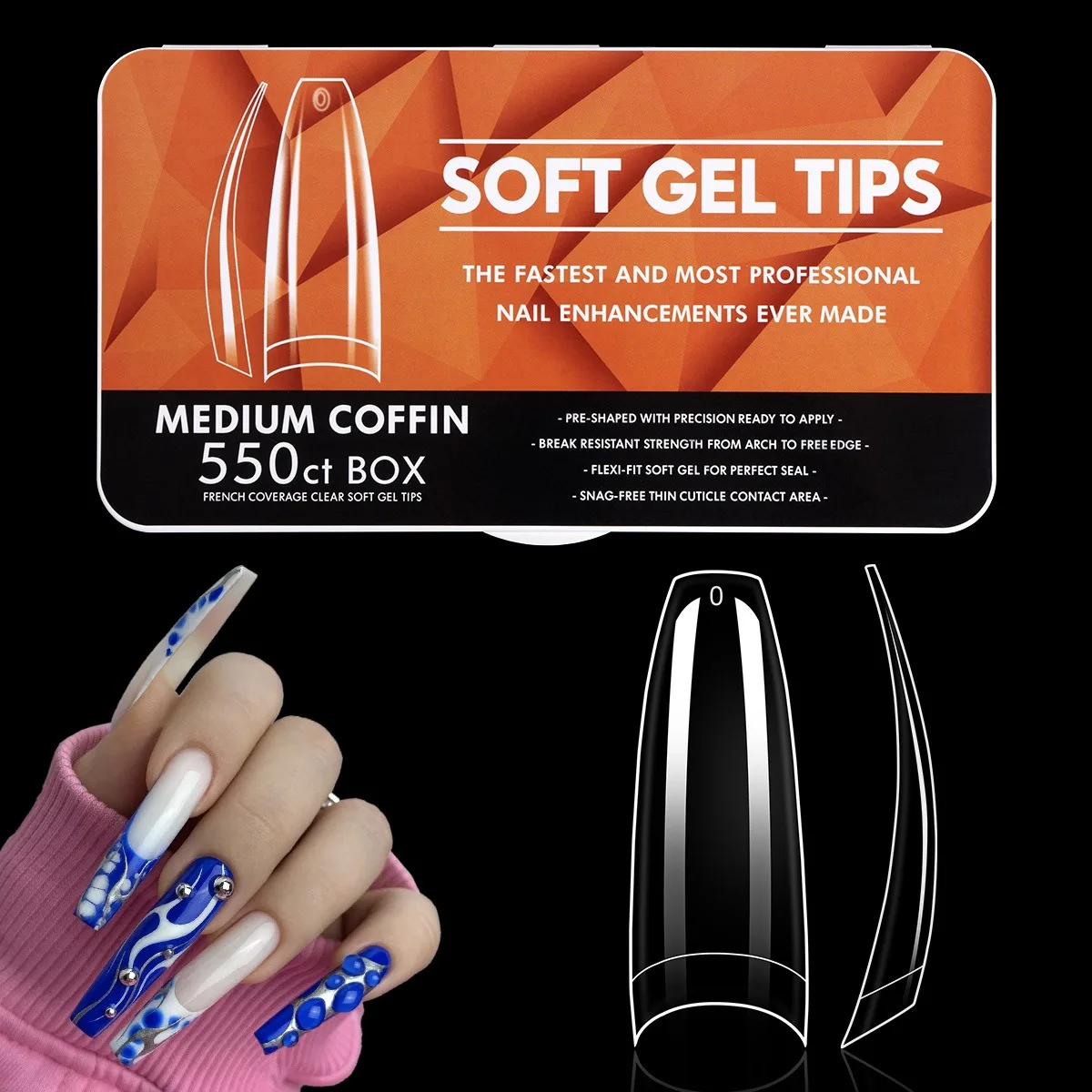 550 Stück Sargförmige Mandel-Soft-Gel-Nagelspitzen, künstliche halbe Abdeckung zum Aufdrücken, Acrylnägel in 11 Größen, künstliche Nägel, DIY-Maniküre-Verlängerungswerkzeuge – Detail 24