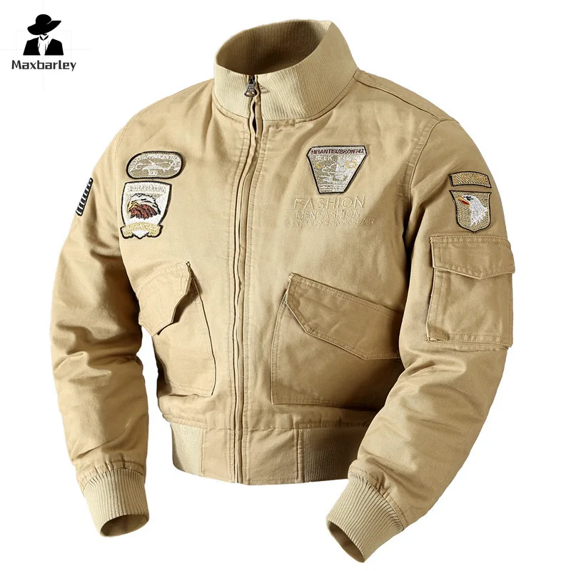 Men's Cargo Jacket 2024 Autumn Unloading Jaquetas Slim Fit Embroidered Collar Coat High Quality Cotton Work Jacket 2024 Autumn