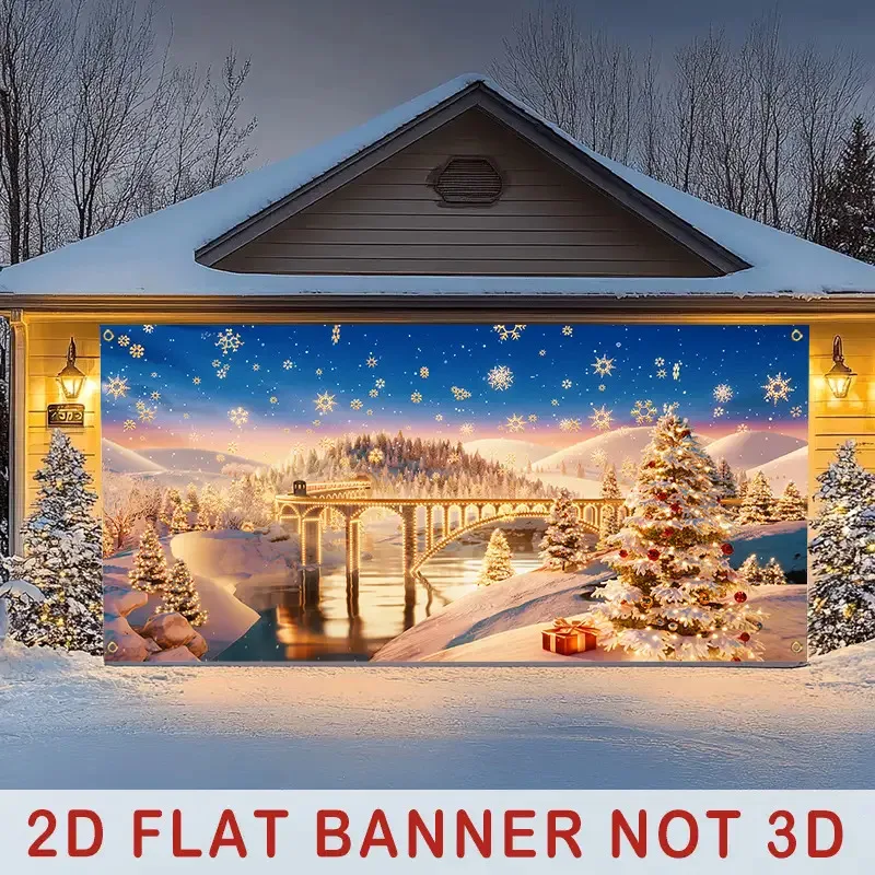 

1 шт. 2D плоский, зимняя снежная сцена, гаражный баннер - на Рождество, Хэллоуин, осень - подвесной баннер из полиэстера, не требует питания ws