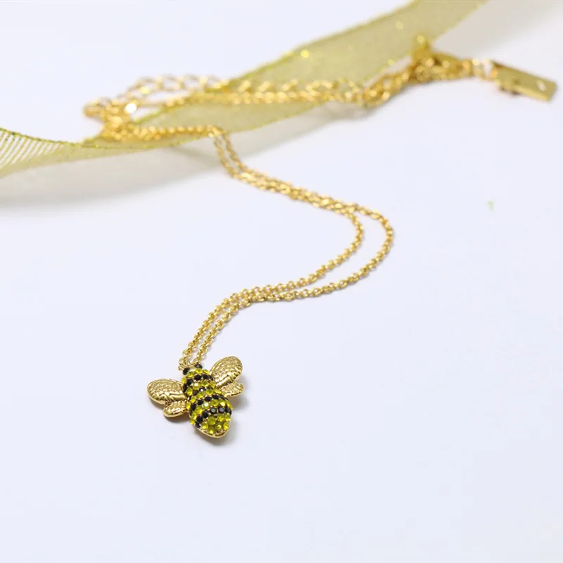 

European Yellow Rhinestone Bee Earrings or Necklace Cute Jewelry for Women
