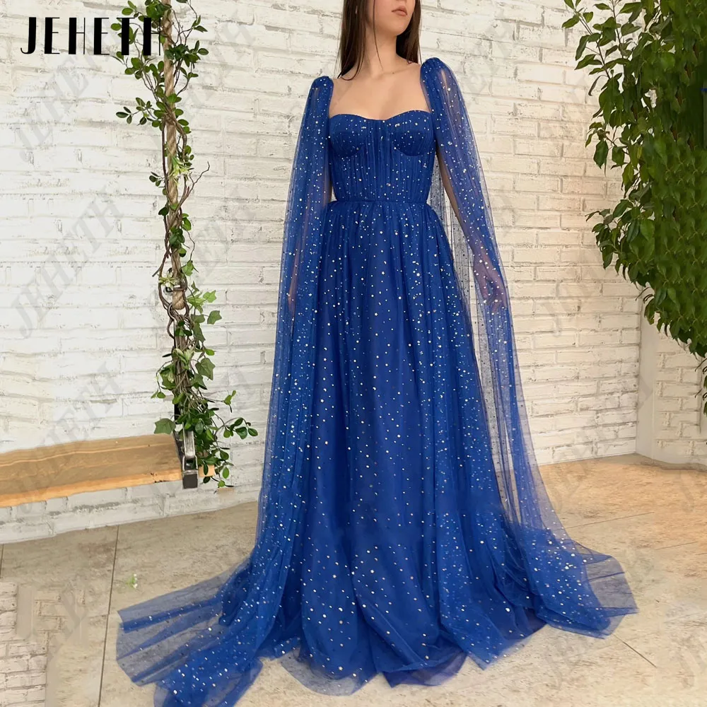 JEHETH Sweetheart Prom Dress For Woman With Jacket A-Line Tulle Spaghetti Straps Party Dresses Sweep Train Vestidos De Gala