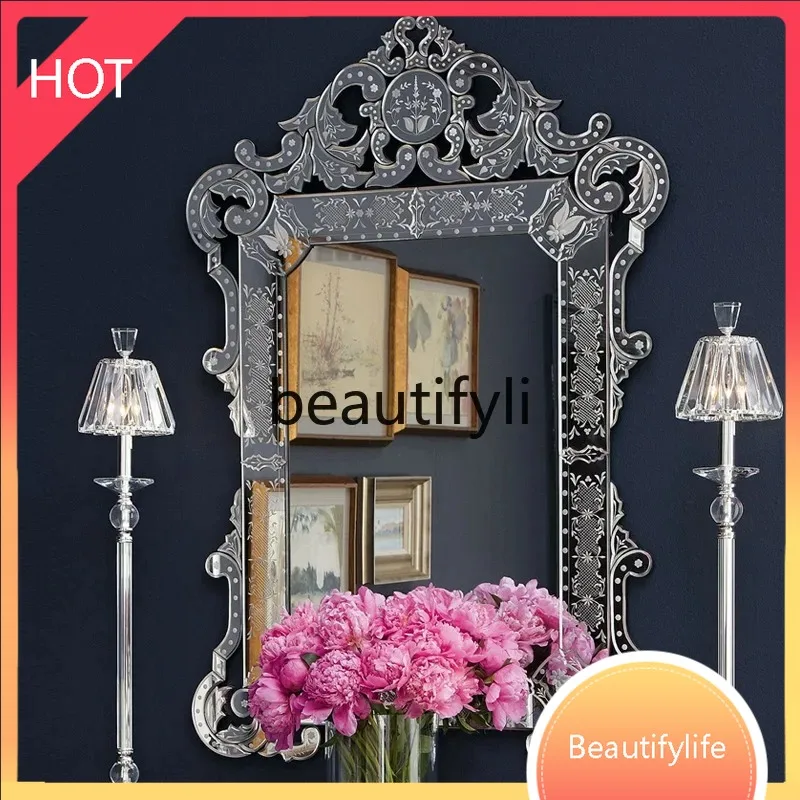 XX80 55 Venice Hanging Mirror European Dresser Wall Hanging Makeup Mirror Carved Bathroom Decorative Mirror