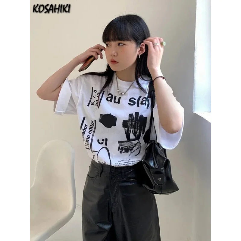 Kosahiki cotton T-shirt Y2K tops women letter print graphic t shirts female Harajuku aesthetic grunge tee Korean fashion