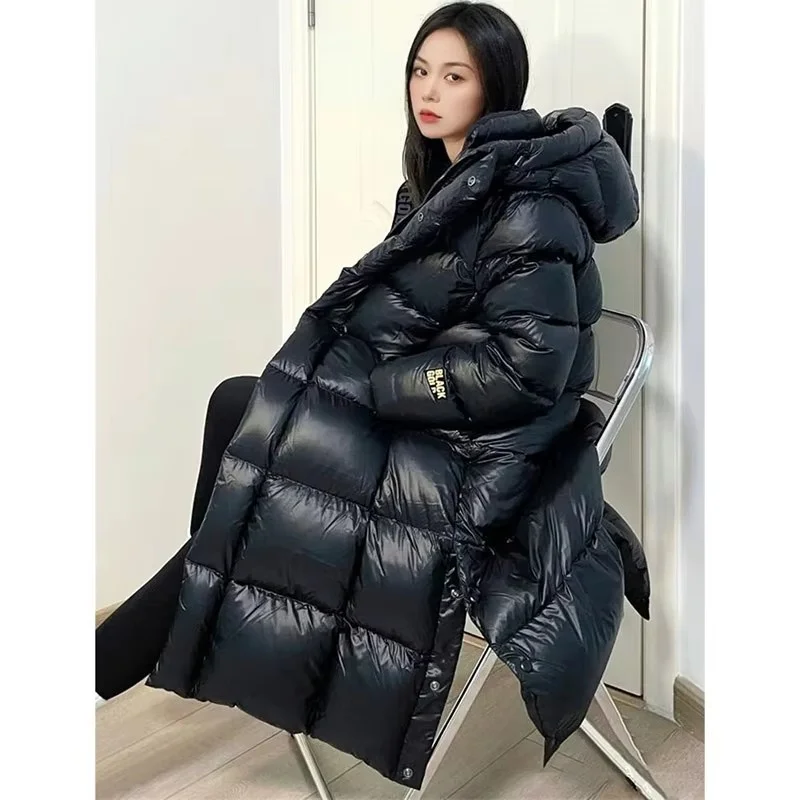 Winter Women Loose Cotton Padded Jacket Korean Ladies Long Over The Knee Puffer Coat Female Hooded Black Warm Cotton Padded