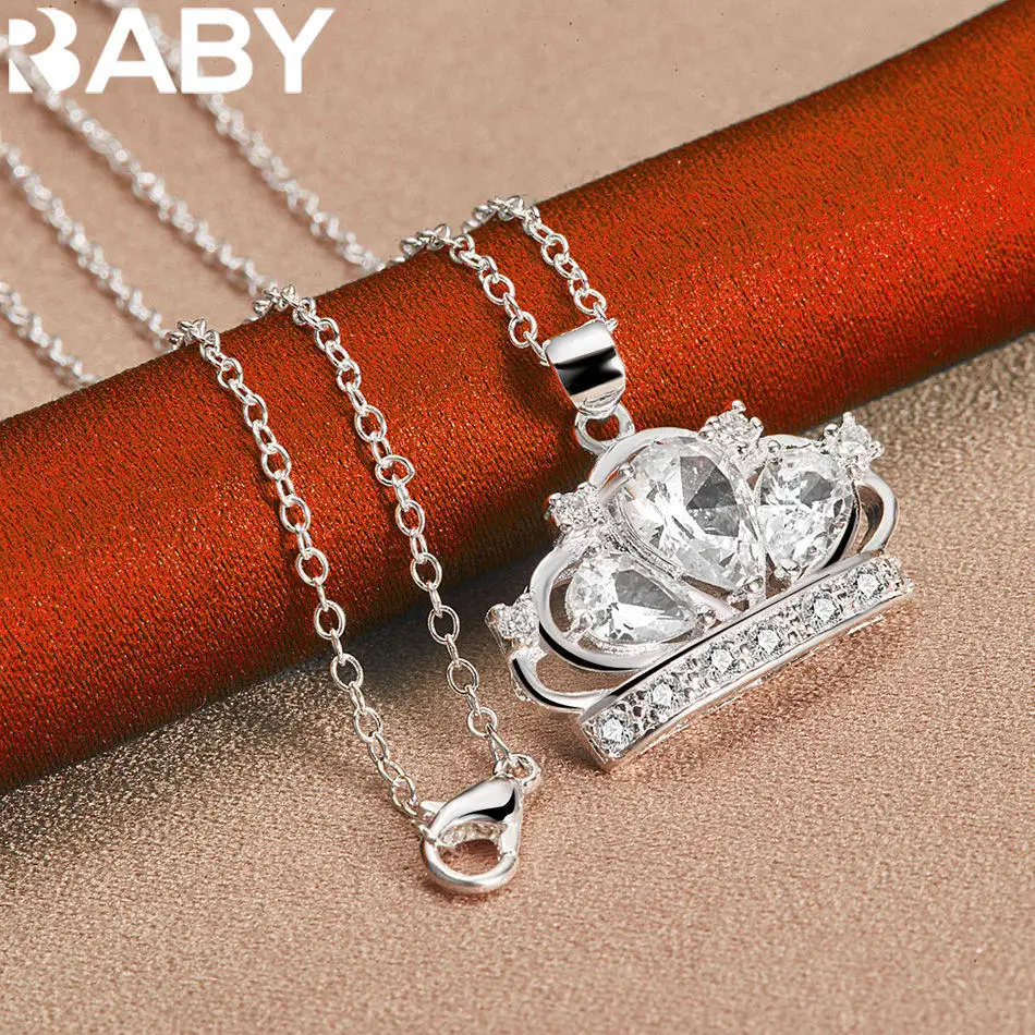URBABY 40-75cm 925 Sterling Silver Zirconia Crown Pendant Necklace For Women Charm Trend Birthday Gifts Fashion Party  Jewelry