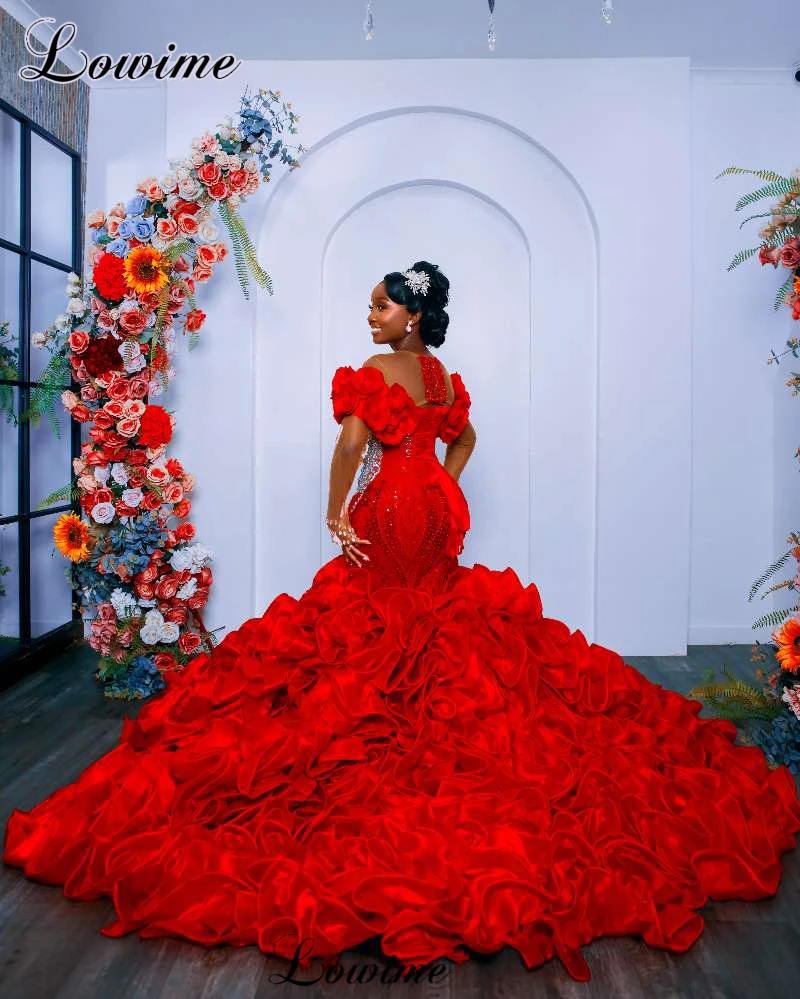 African Red Celebrity Dresses For Black Girls Long Sleeves Evening Gowns Plus Size Prom Party Gowns Vestidos De Gala Customized