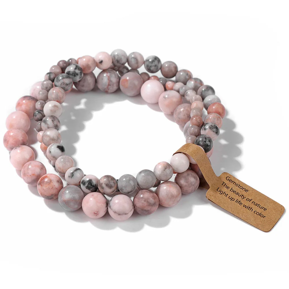 3pcs/set Natural Stone Beads Bracelet For Women Men 4 6 8 MM Indian Moss Agates Rhodonite Quartzs Jewelry Bracelet Gift Fashion