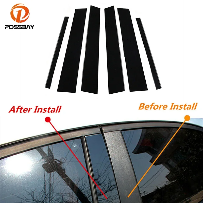 6Pcs/Set for Mercedes ML-Class W164 2006 2007 2008-2011 Glossy Black Door Window Pillar Post Trim Molding Cover Car Stickers