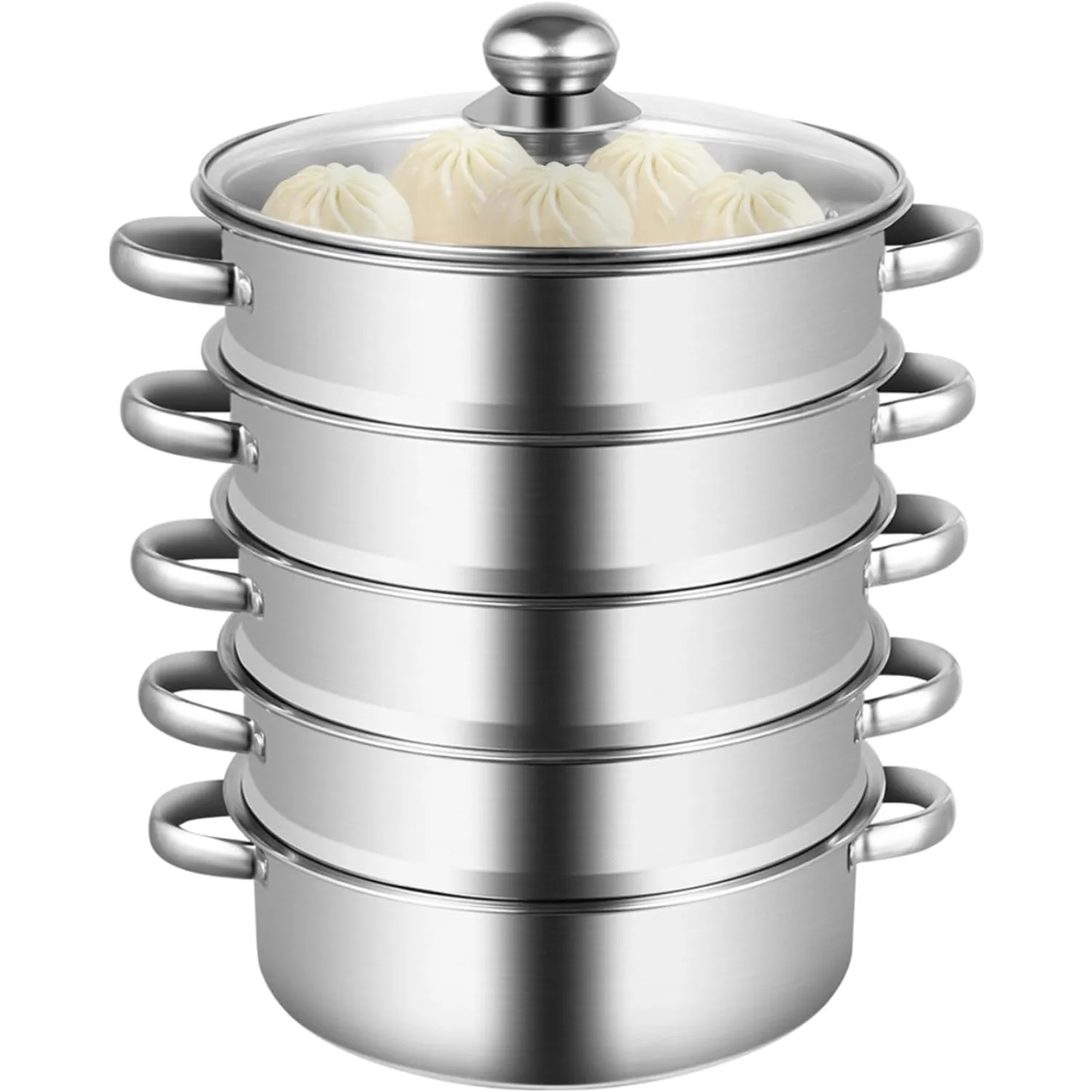 

5 Tier Layer Stainless Steel Steamer Pot for Cooking with Stackable Pan and Lid Vegetable Steamer Cooker Multi Tier Cookware Pot