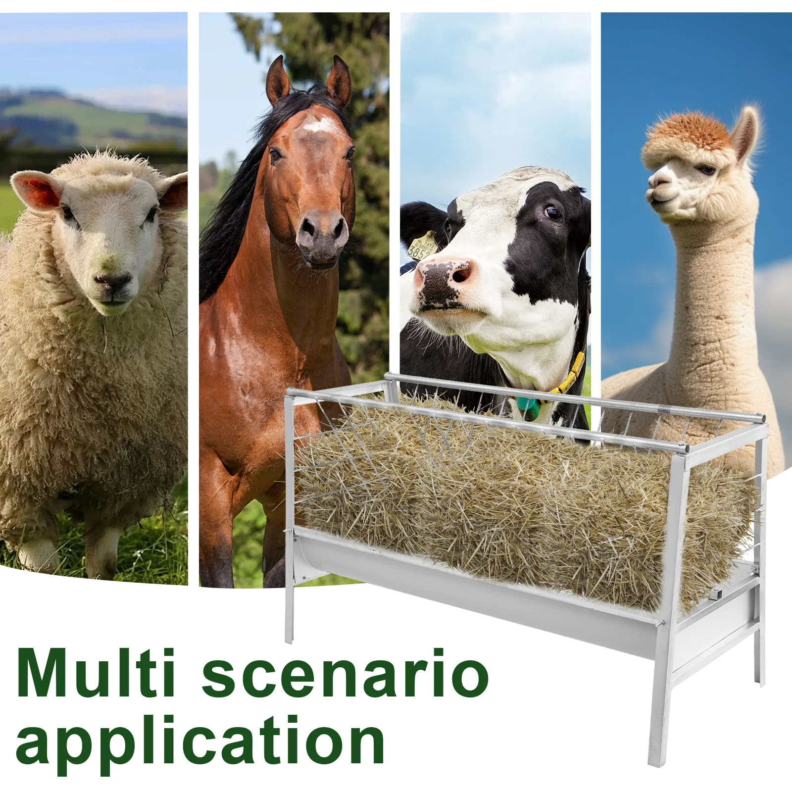 Large Metal Livestock Feeder, Heavy Duty Hay & Grain Trough for Goats & Sheep - Deep Pan Design Reduces Waste, Farm & Shed Use