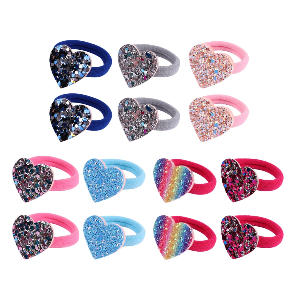 

14pcs Heart Hair Rope Tie Heart Band Elastic Ties Rope Nylon Women Child Ponytail Holder For Thick Curly Hair