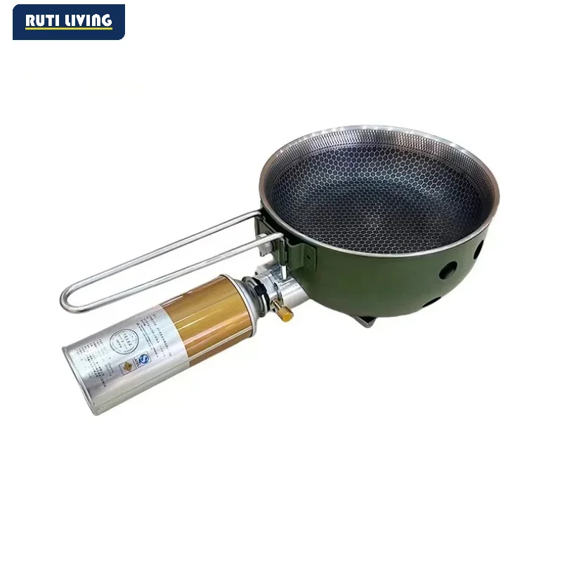 Portable Stove with Cooking Pot Outdoor Camping Gas Stove Compact Foldable Stove for Hiking Picnic Red