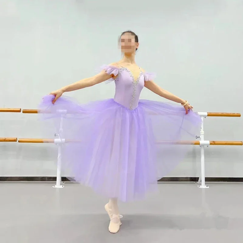 Robe Tutu de Ballet Professionnelle avec Ailes pour Femme, Longue Robe de Ballerine Romantique, Couleur Blanche Dégradée, 2022