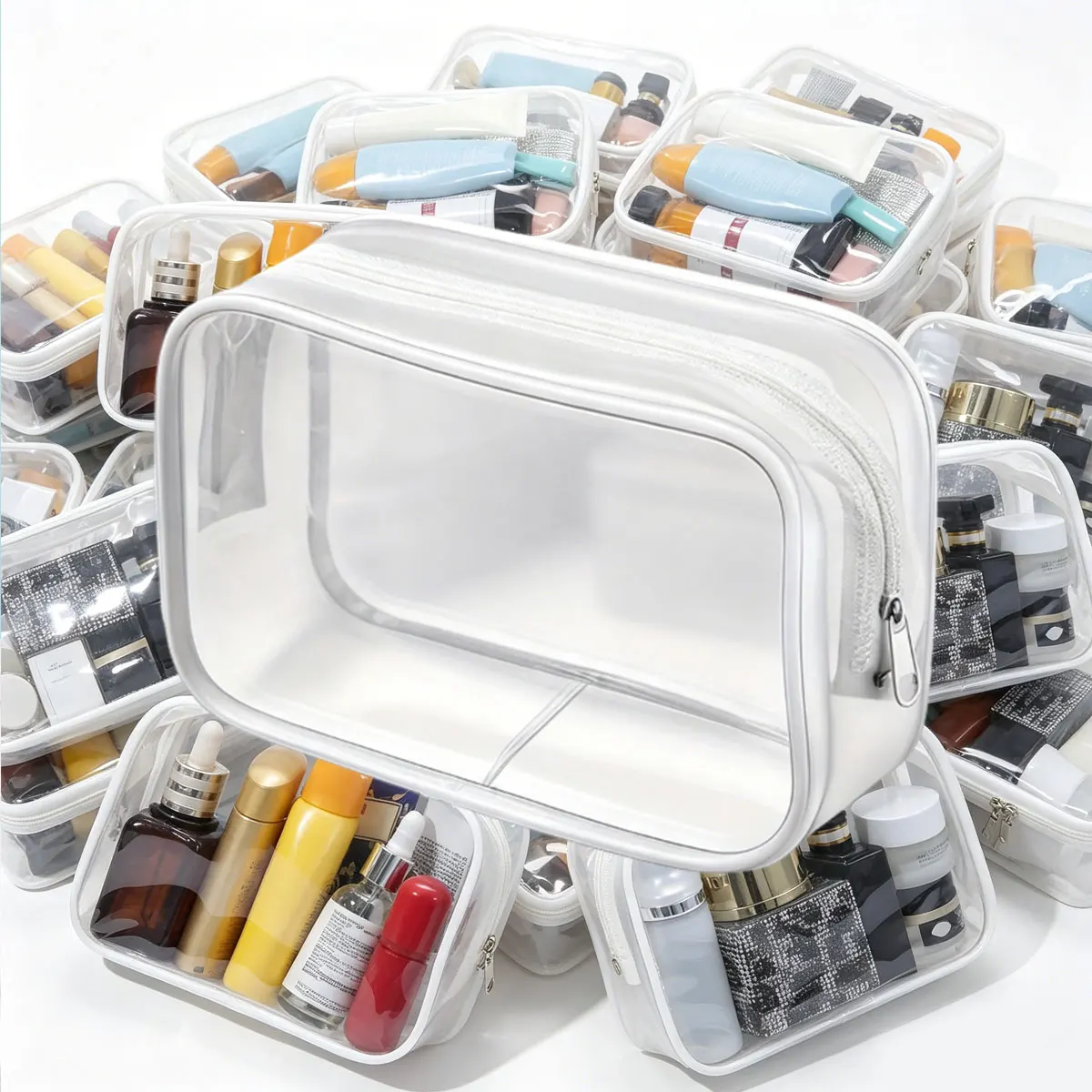 6Pcs Transparent PVC Makeup Bags with Zipper – Clear Vinyl Toiletry Storage Pouches, Portable Travel Cosmetic ZSY