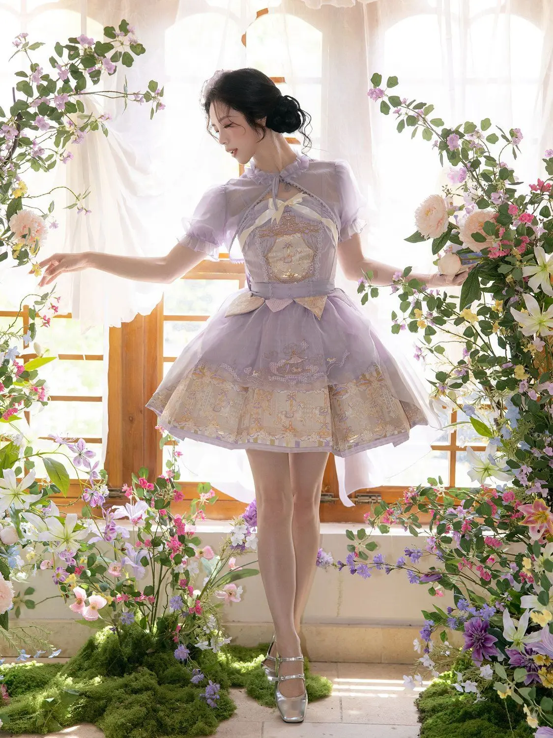 Coalfell【 Carousel 】 Weaving Gold Strap Skirt Short Sleeve Bubble Sleeve LO Han Element Girl Sweet Hanfu Set