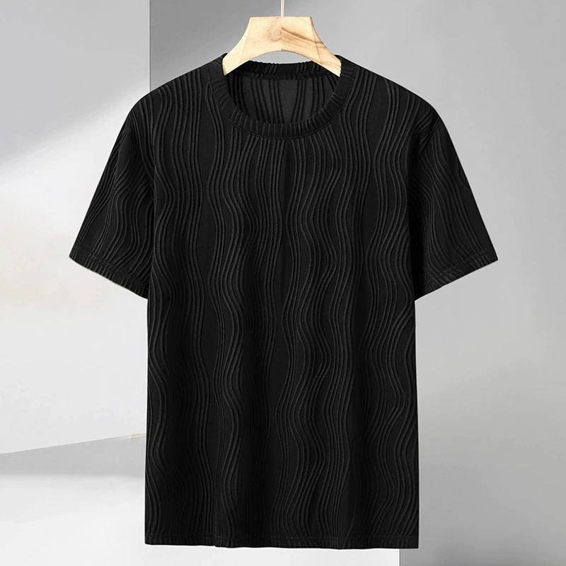 

Fat Person Striped Jacquard T Shirt For Men Short Sleeve Elastic Summer Quality Icy Coolness Breathable Plus Size 11XL Camisetas
