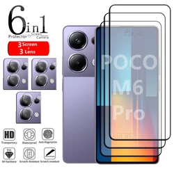 6-in-1 For Xiaomi Poco M6 Pro Glass For Poco M6 Pro Glass Full Cover Glue 9H HD Film Screen Protector For Poco M6 Pro Lens Glass