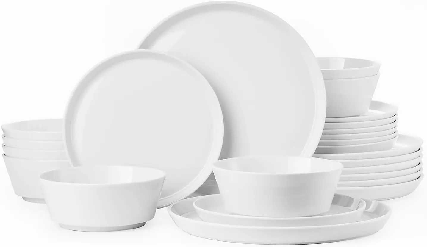 White Bone China Dinnerware Set, 24 Pieces