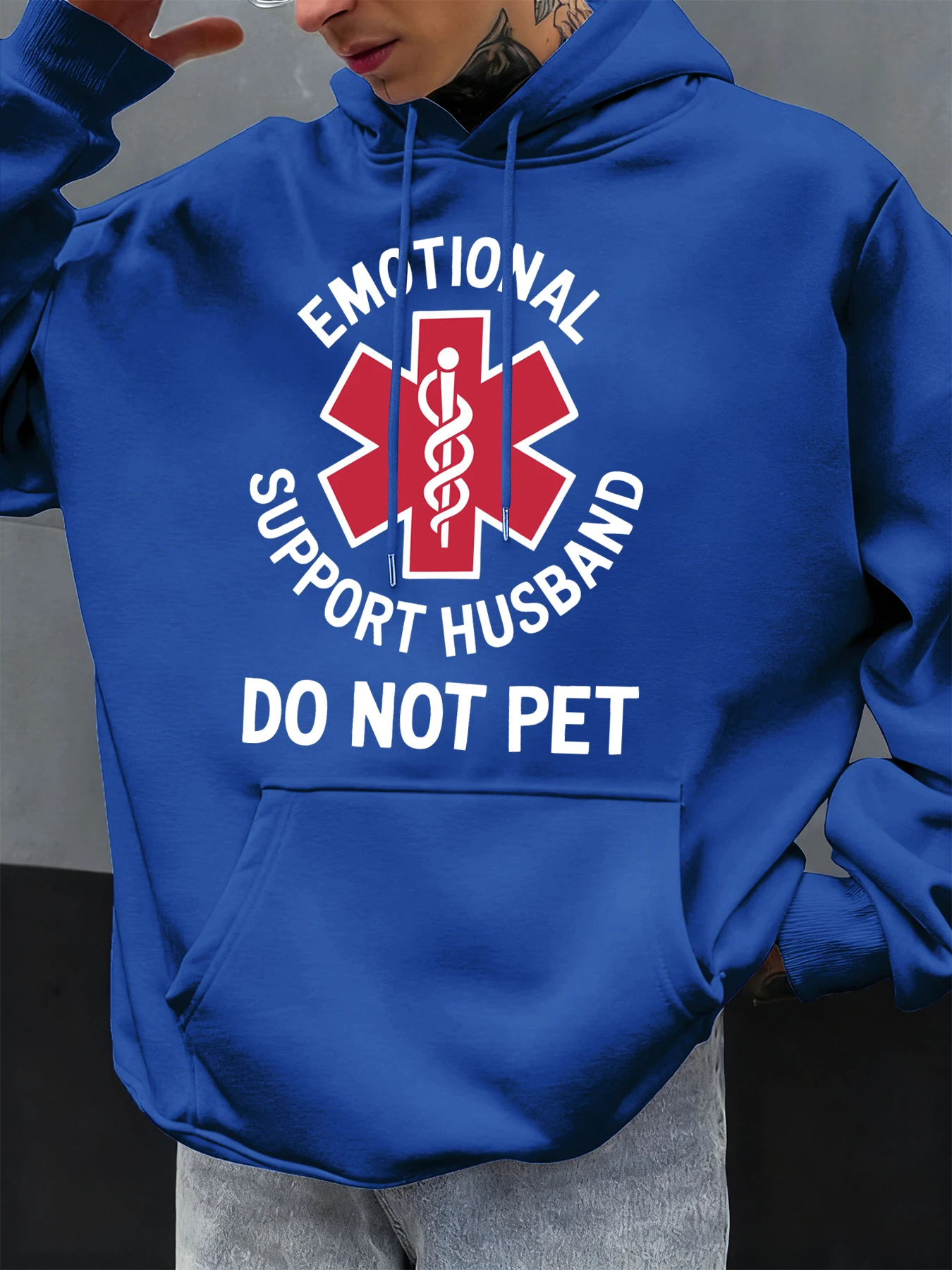 Emotional Support Husband Do Not Pet Print Men Hoodies Hip Hop Fashions Hoody Autumn Fleece Streetwear Pocket Casual Clothing