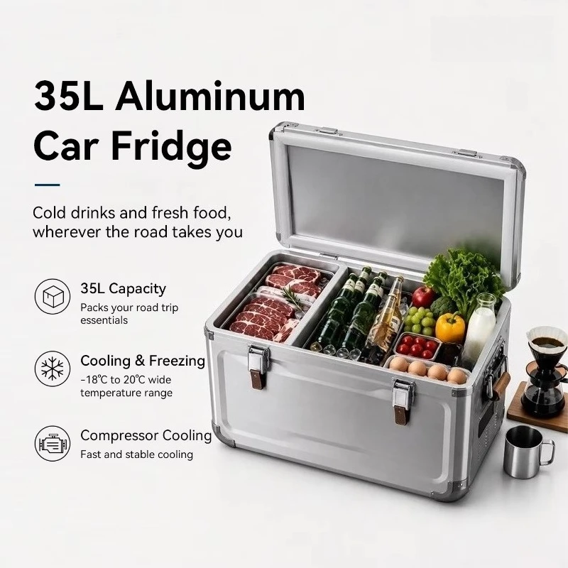 N87 High End 35L 38QT Aluminum Alloy Cabinet Minus 18C Fast Cooling Low Noise 12V 24V DC Overlanding Portable Car Refrigerator