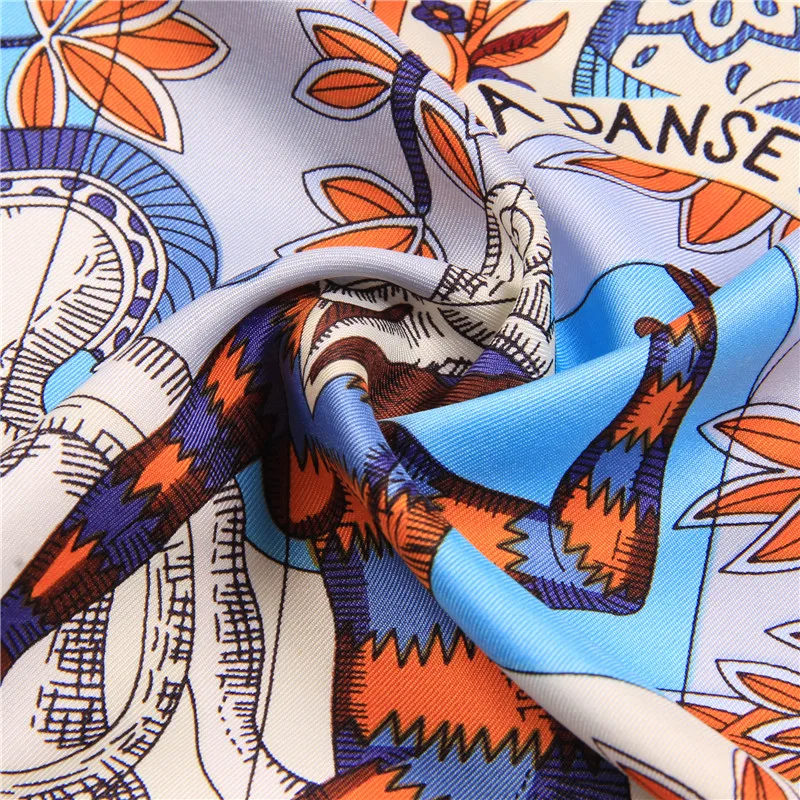 90cm Luxury Square Scarf Women Twill Silk Rolled Palace Printed Hem Hijabs Foulard Shawl Brand Design Head Scarves Ladies