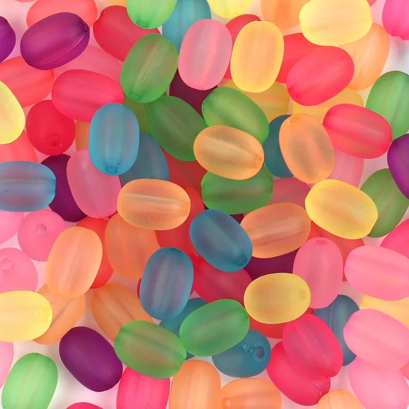 50/100PCS Acrylic Oval Rubber Scrub Beads Transparent Fashion Candy Color Matte Beaded DIY Bags Bracelet Jewelry Accessories
