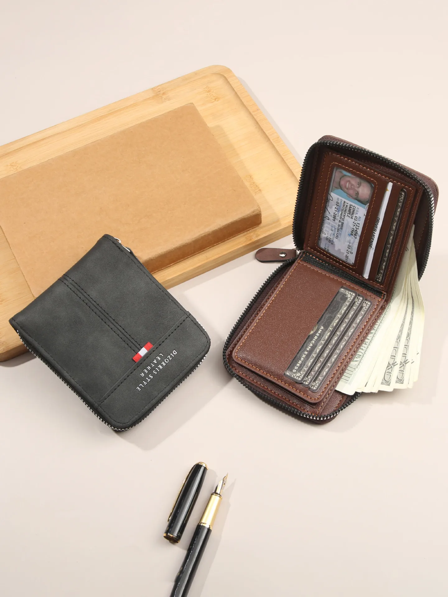 高品質ビジネスメンズショートウォレットジッパーマネーバッグカードホルダーPUレザー多機能カードスロットコインパース男性用