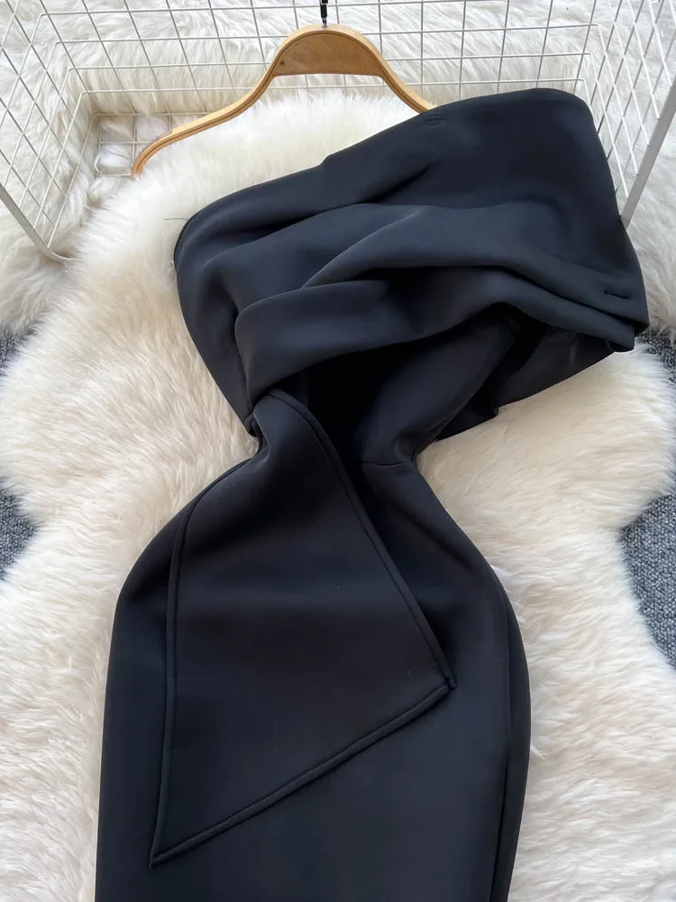 Ele Asymmetric Neline Long Dr Damen-Schlankheits-Design, Herbst-Fee, hohe Taille, A-Linien-Rock, lässig, Pendeln