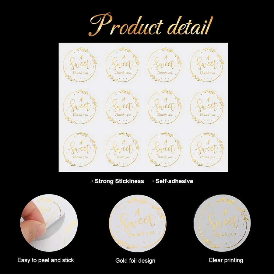 120Pcs A Sweet Thank You StickersGold Thank You Stickers Label Sticker 2ih Round Gift Sticker for Baby Shower Birthday Wedding