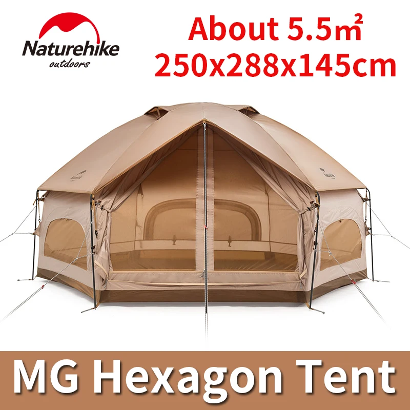 

Naturehike 210T MG Hexagonal Tent 3-4 Person Outdoor Yurt Family Hiking Tent Windproof Waterproof Breathable 5.5kg Large Space