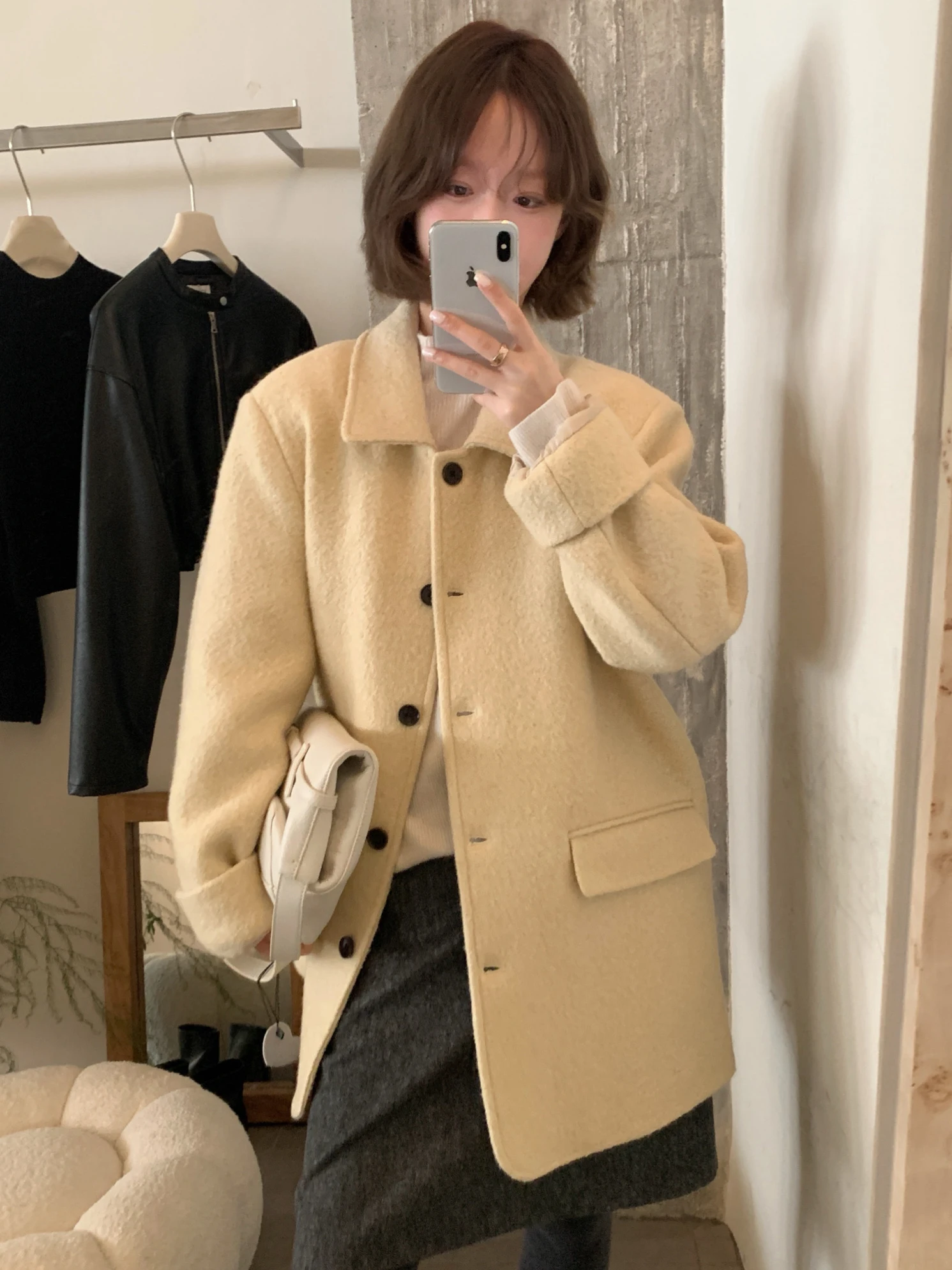 

K-Drama Lead Actr Aosphere нежное теплое шерстяное пальто женское зимнее пальто на одной пуговице с воротником-стойкой из искусственного меха верхняя одежда