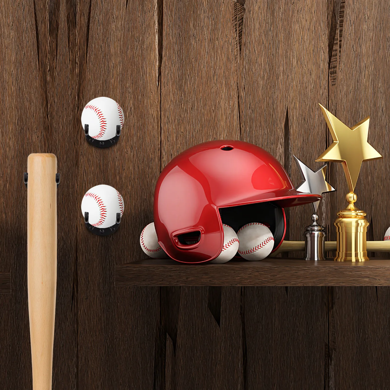 

6Pcs Baseball Bat Holders Sturdy Iron Wall Mounted Racks Display Hangers Bat Storage Organizer for Baseball Softball Sports
