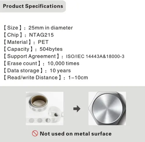 Imagen 2 del producto Etiquetas NFC programables adhesivas azules, 20/50/100 Uds., compatibles con Android y IPhone, memoria de 504 Bytes, pegatina de 13,56 Mhz