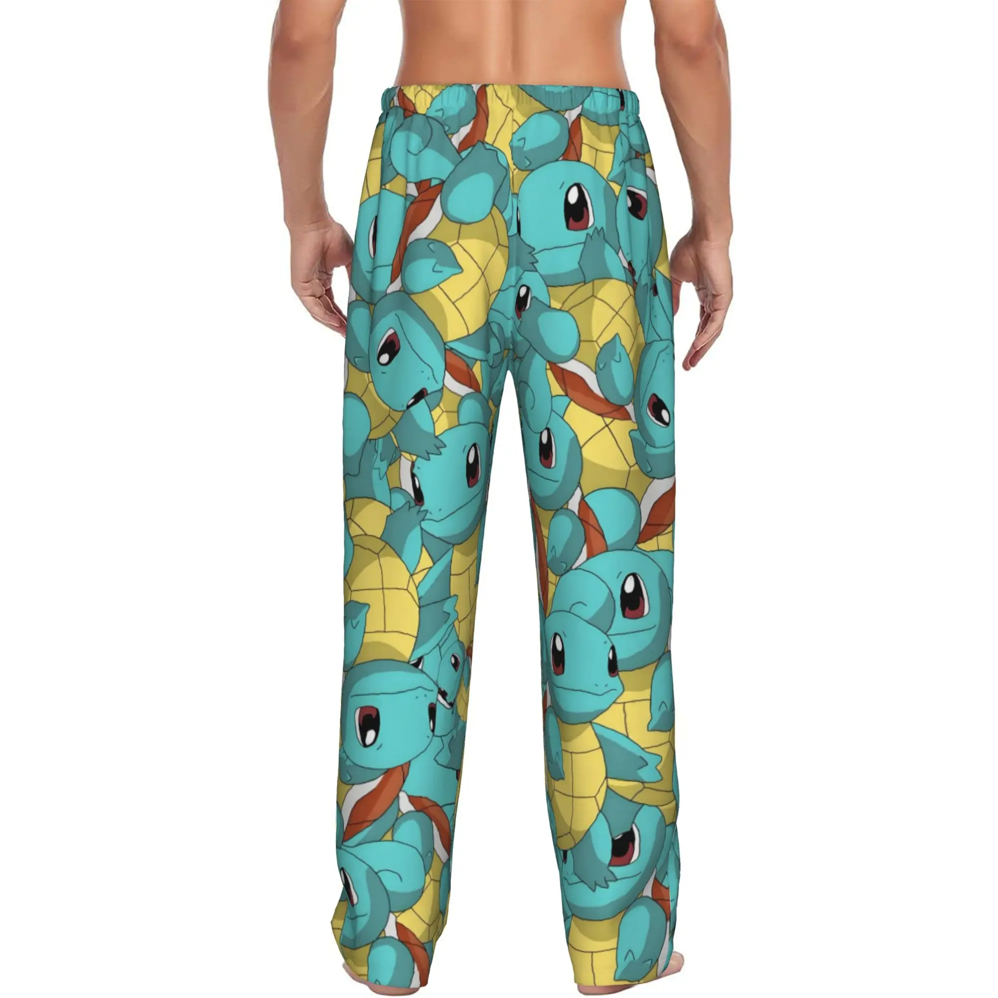 Custom S-Squirtled Turtle Cartoon Pajama Pants for Men Video Games Lounge Sleep Drawstring Sleepwear Bottoms with Pockets