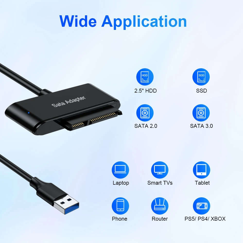 Onelesy-Adaptador USB 3.0 para SATA, Plug and Play para HDD e SSD, Conversor UASP, Transmissão de Dados de Alta Velocidade, 2.5"